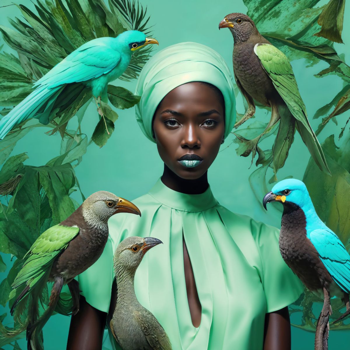 Young Woman with Turban and Her Birds - artwork by Suzy One Kenobi