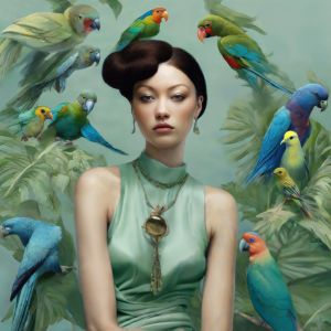 Young Woman with Amber Necklace and Her Birds